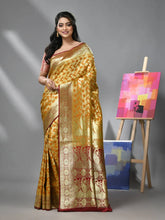 Honey Yellow Silk Banarasi Saree With Zari Woven Designs-MA52BSL441050043